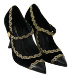 Authentic Designer Dolce & Gabbana Black Embellished Velvet Mary Jane Pumps Shoes