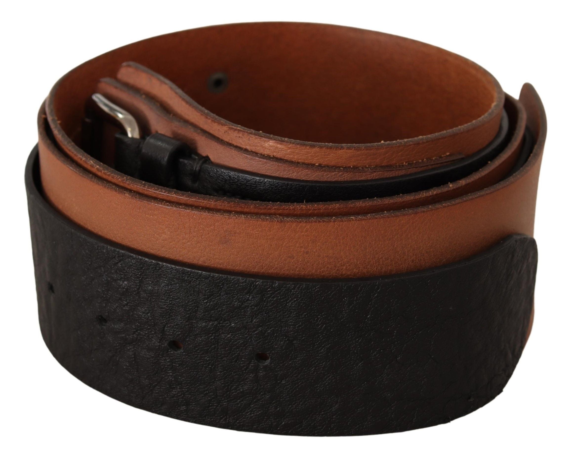 Costume National Black Brown Leather Silver Buckle
