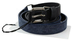 Costume National Black Blue Leather Silver Logo Belt