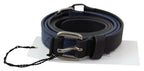 Costume National Black Blue Leather Silver Logo Belt