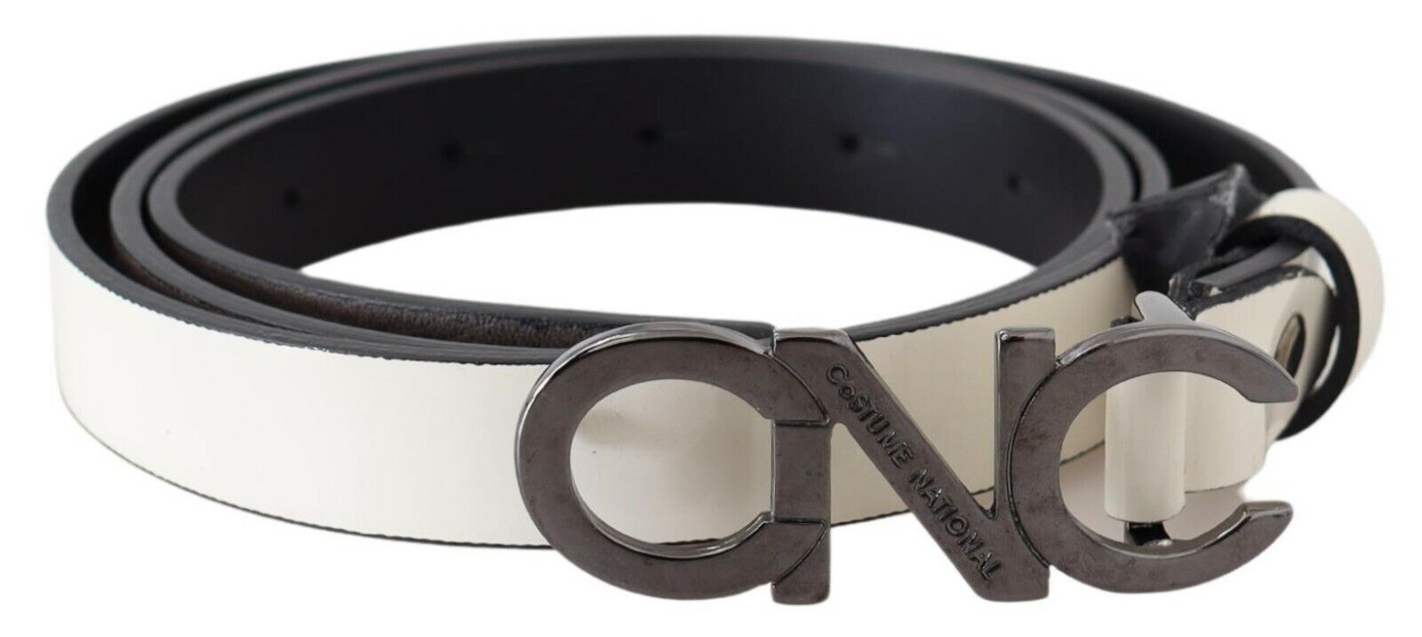 Costume National Belt Mettalic Gray Leather Logo Belt