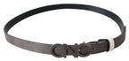 Costume National Belt Mettalic Gray Leather Logo Belt