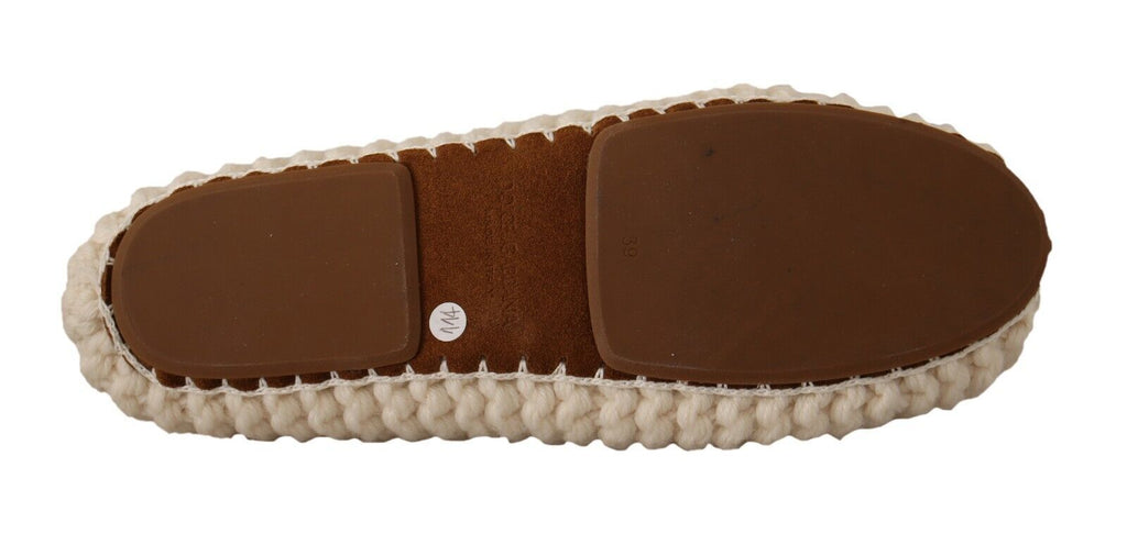 Authentic Designer Authentic Designer Dolce & Gabbana White Slip On Ballerina Flats Wool Knit Shoes