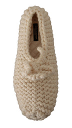 Authentic Designer Authentic Designer Dolce & Gabbana White Slip On Ballerina Flats Wool Knit Shoes