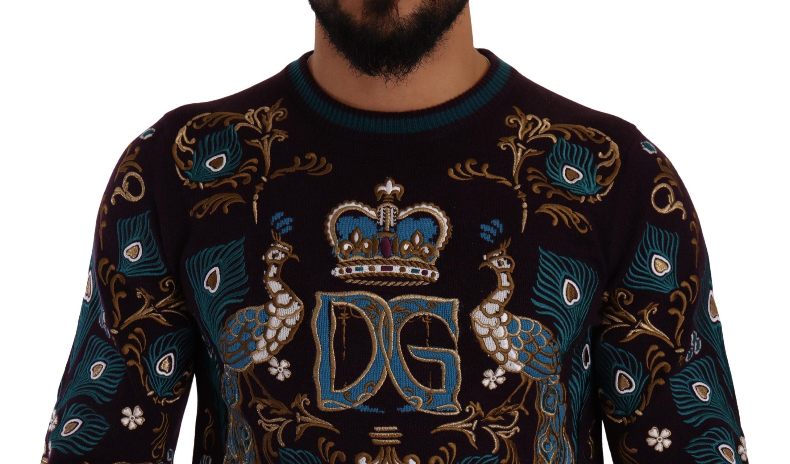 Dolce & Gabbana Bordeaux Cashmere DG Crown Embroidered Sweater