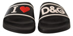 Dolce & Gabbana Black Leather I Love D&G Slides Sandals