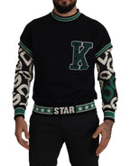Dolce & Gabbana Black Green Cotton KING Star Crewneck Pullover Sweater