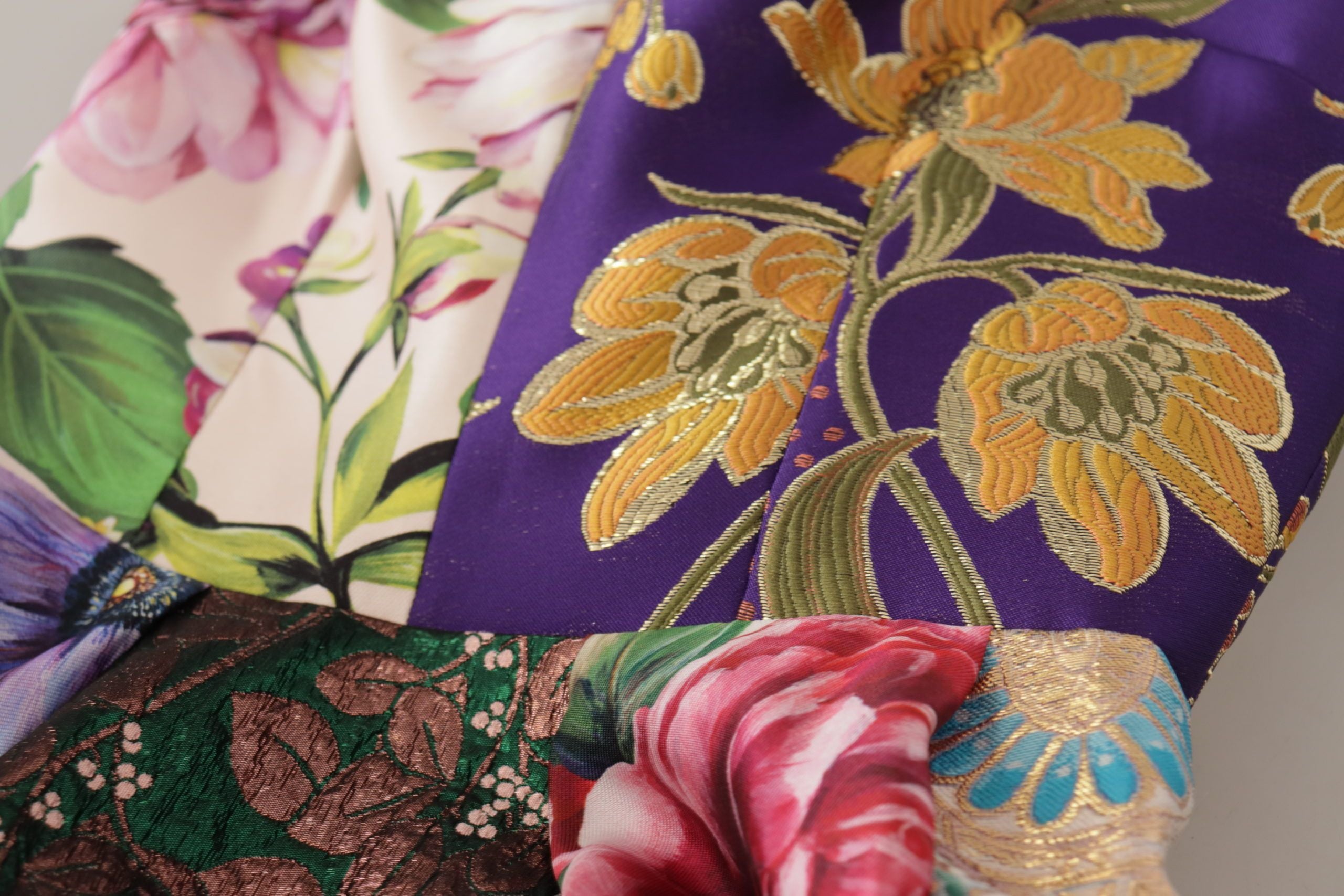 Dolce & Gabbana Dress Midi Patchwork Floral Jaquard Silk