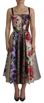 Dolce & Gabbana Dress Midi Patchwork Floral Jaquard Silk