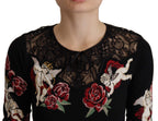 Dolce & Gabbana Black Lace Angel Roses Cardigan Sweater