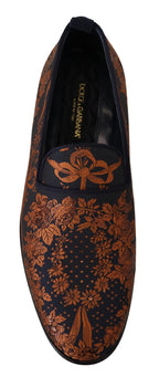 Dolce & Gabbana Blue Rust Floral Slippers Loafers Shoes