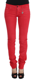 Costume National Red Cotton Blend Super Slim Fit Jeans