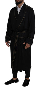 Dolce & Gabbana Black 100% Silk Robe Coat Wrap  Jacket
