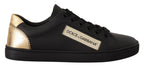 Dolce & Gabbana Black Gold Leather Low Top Sneakers Womens Shoes