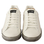 Dolce & Gabbana White Gold Leather Low Top Sneakers Casual Shoes