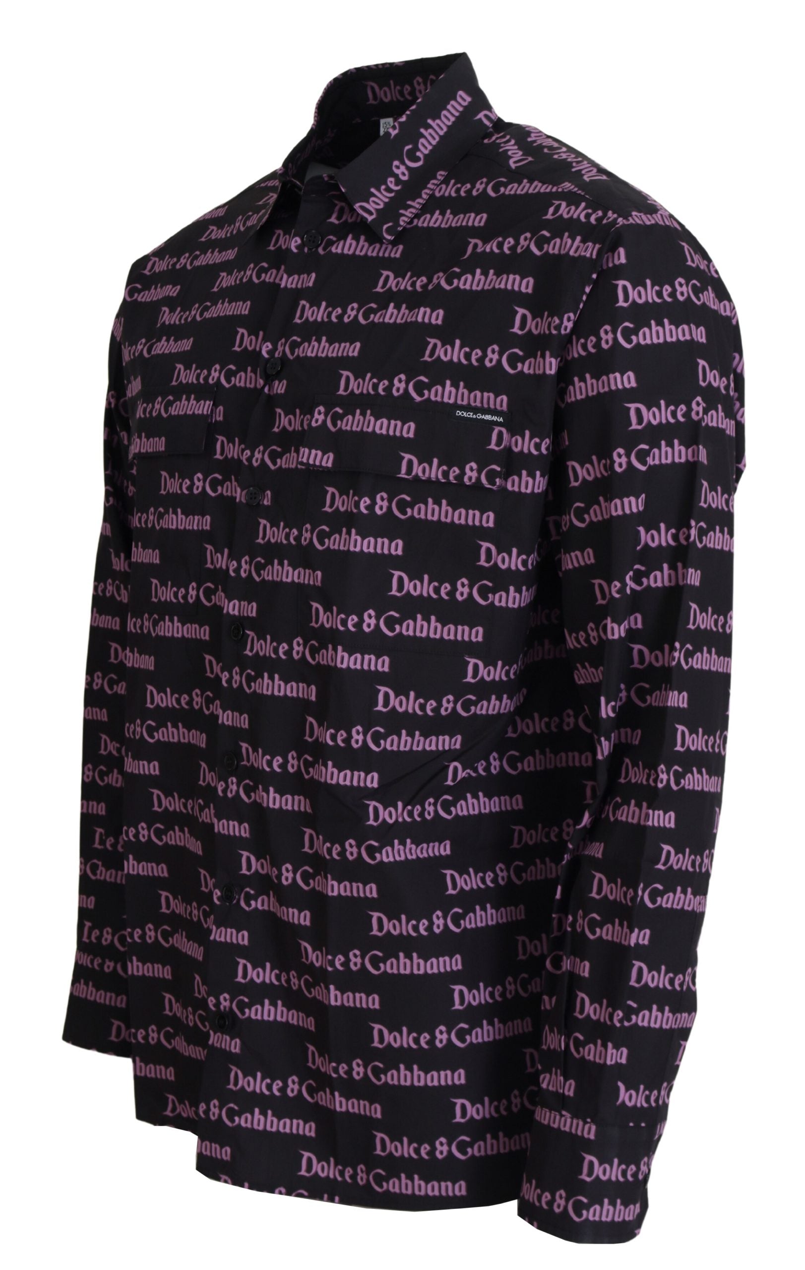 Dolce & Gabbana Black Purple Logo Slim Dress Formal Shirt