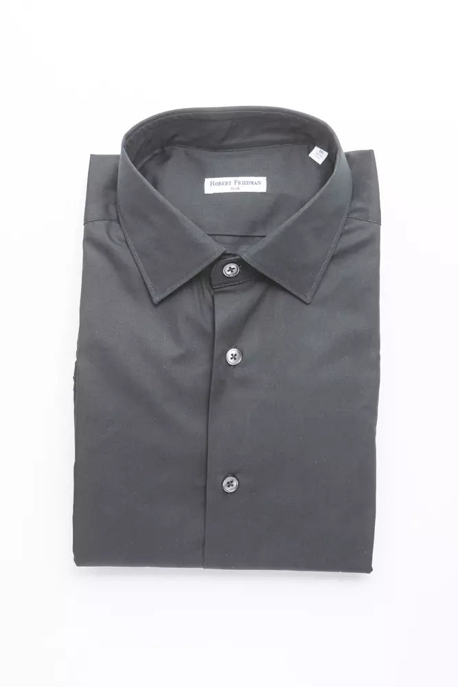Robert Friedman Black Cotton Men's Slim Shirt
