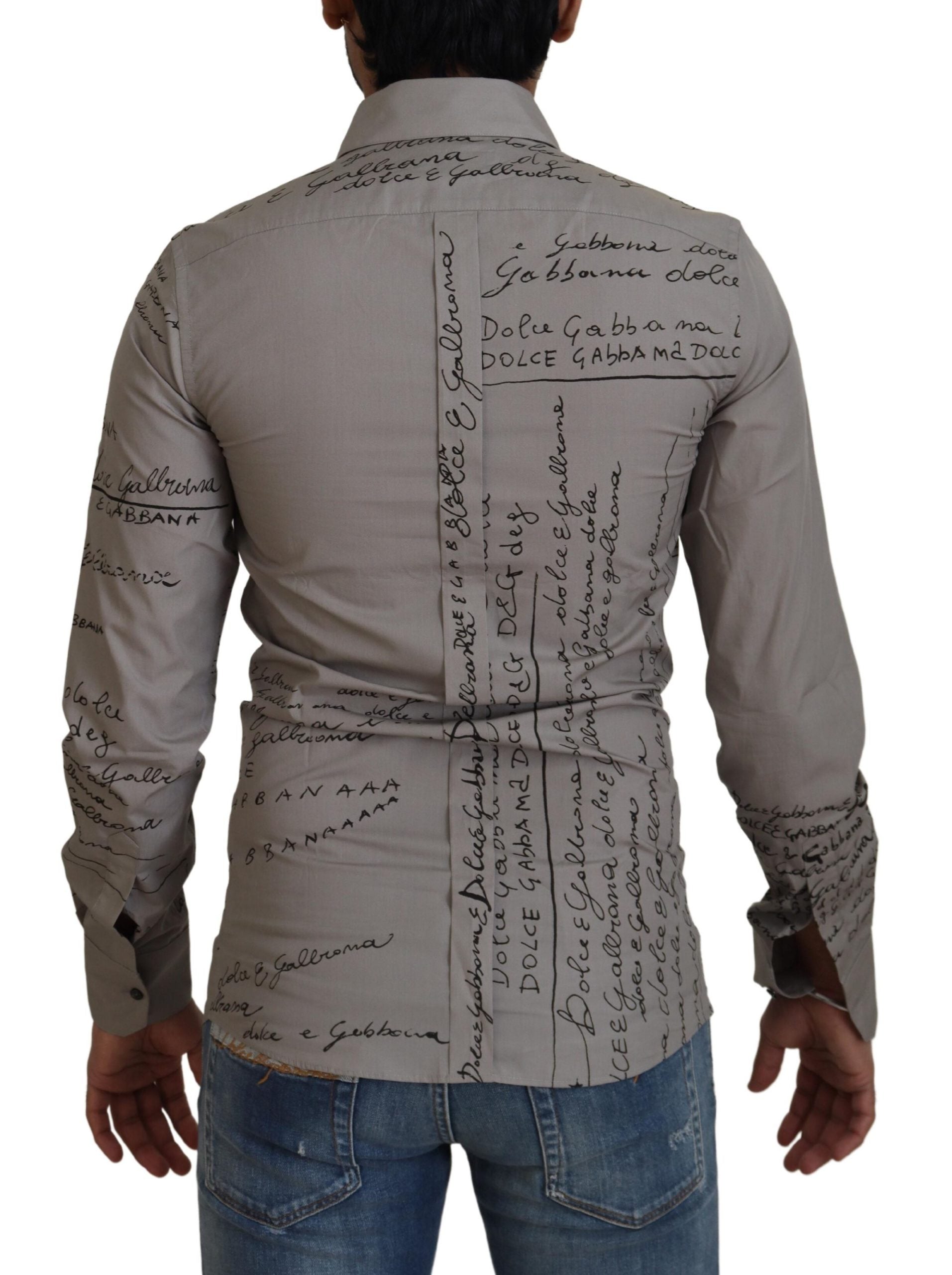 Dolce & Gabbana Gray Printed Cotton Slim Dress GOLD Shirt