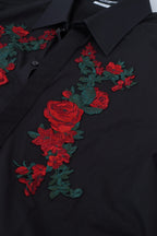 Dolce & Gabbana Black Floral Embroidery Men Long Sleeves GOLD Shirt
