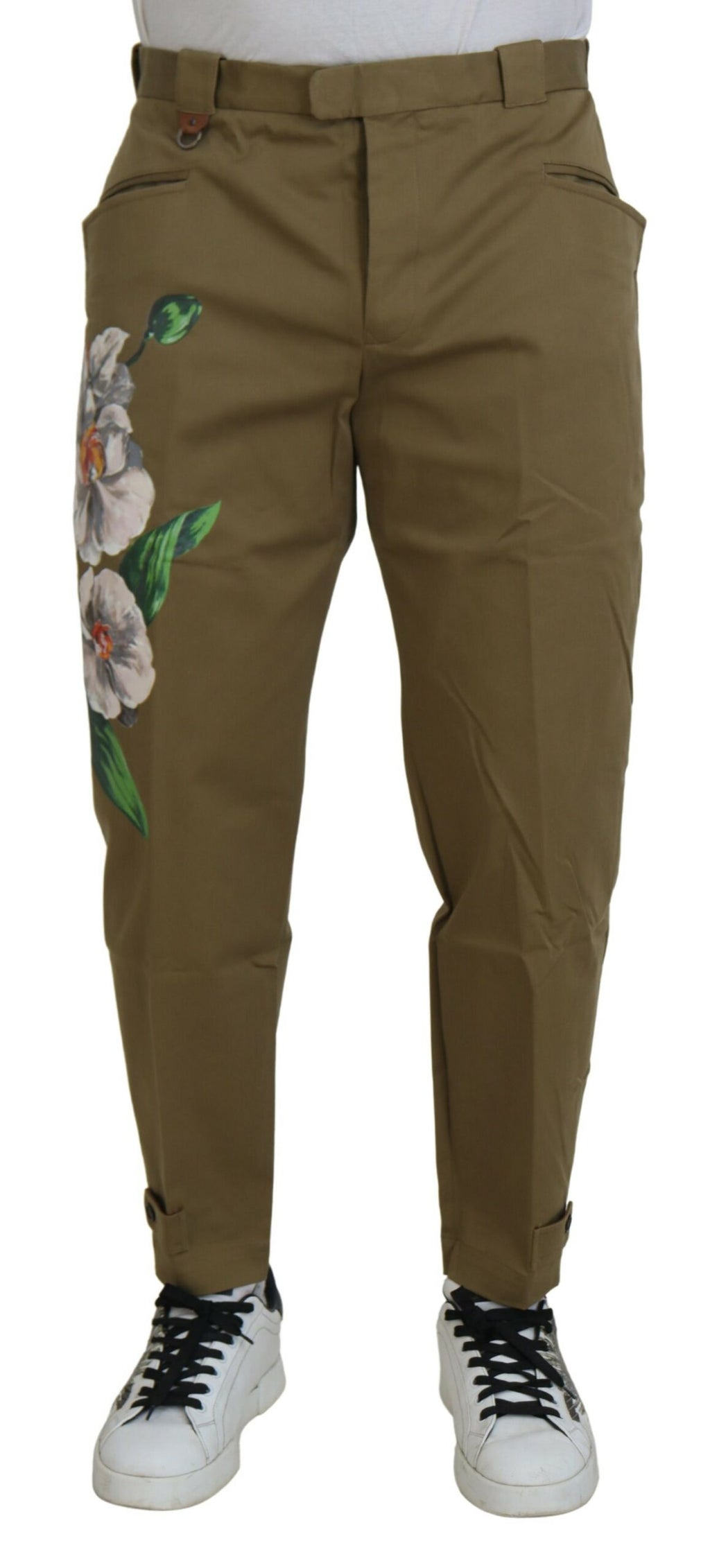 Authentic Designer Authentic Designer Dolce & Gabbana Beige Cotton Stretch Floral Chinos Pants