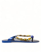 Dolce & Gabbana Blue Crystals Flats Sandals Beachwear Shoes