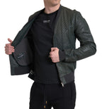 Dolce & Gabbana Green Perforated Leather Bomber Jacket