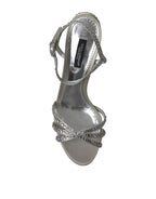 Dolce & Gabbana Silver Crystal Ankle Strap Sandals Shoes