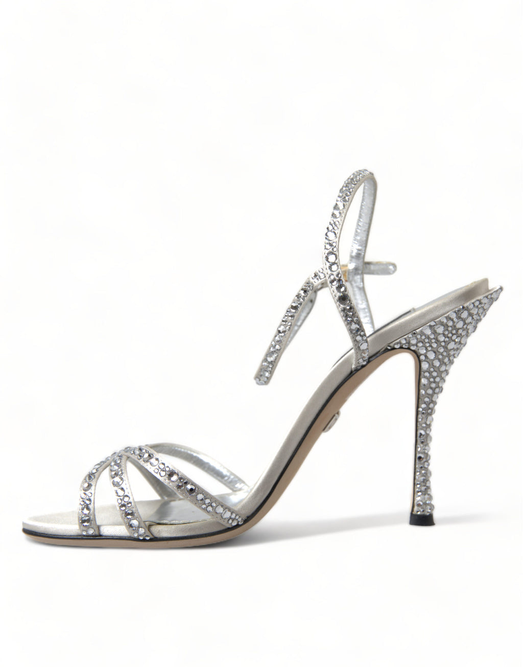 Dolce & Gabbana Silver Crystal Ankle Strap Sandals Shoes