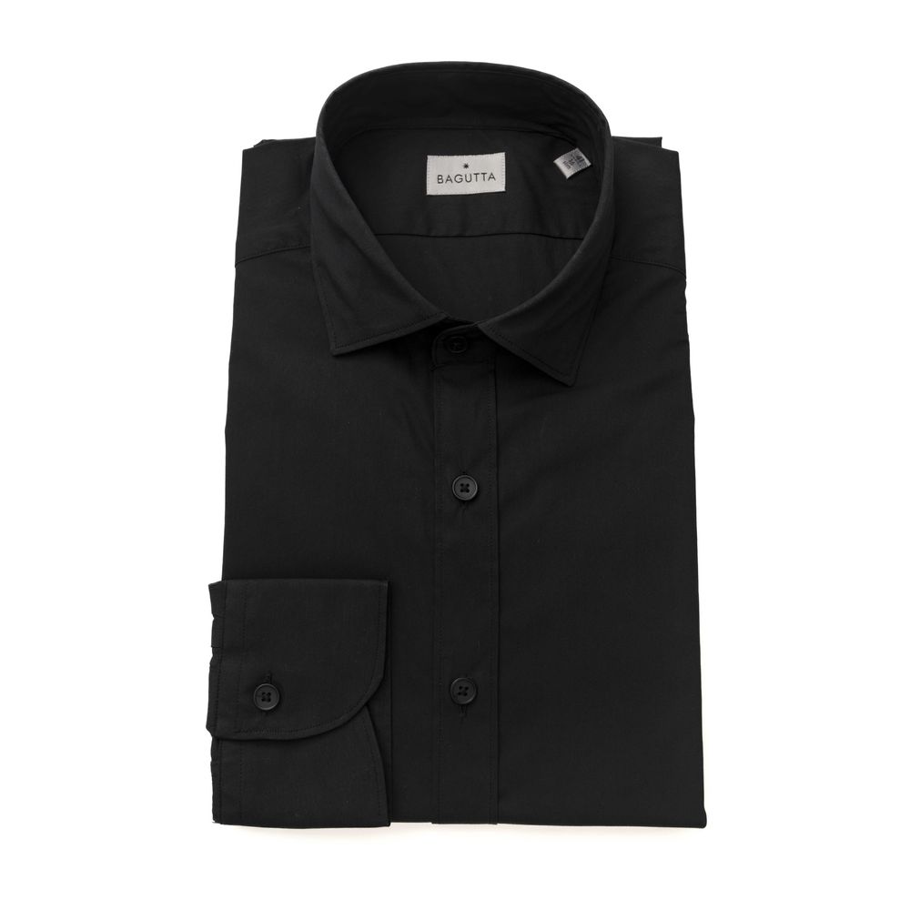 Bagutta Black Cotton Men Shirt with French Collar