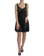 Dolce & Gabbana Black Silk Pleated Lace Chiffon Mini Dress
