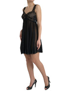 Dolce & Gabbana Black Silk Pleated Lace Chiffon Mini Dress
