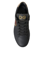 Dolce & Gabbana Black Leather Heart Embellished Sneakers Shoes