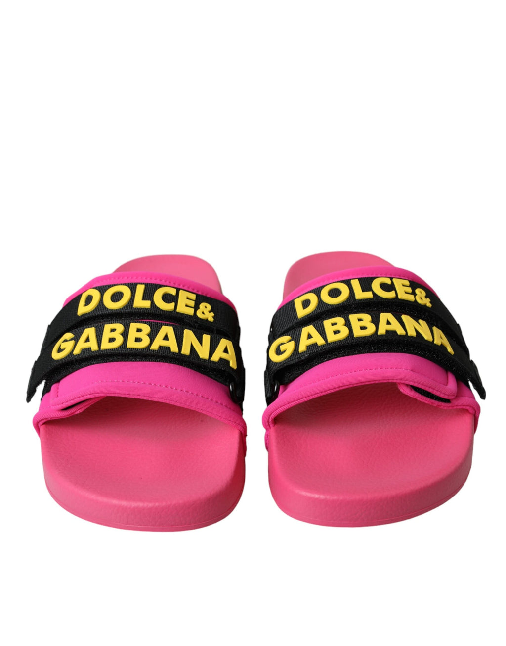 Dolce & Gabbana Pink Black Logo Beachwear Flats Sandals Shoes