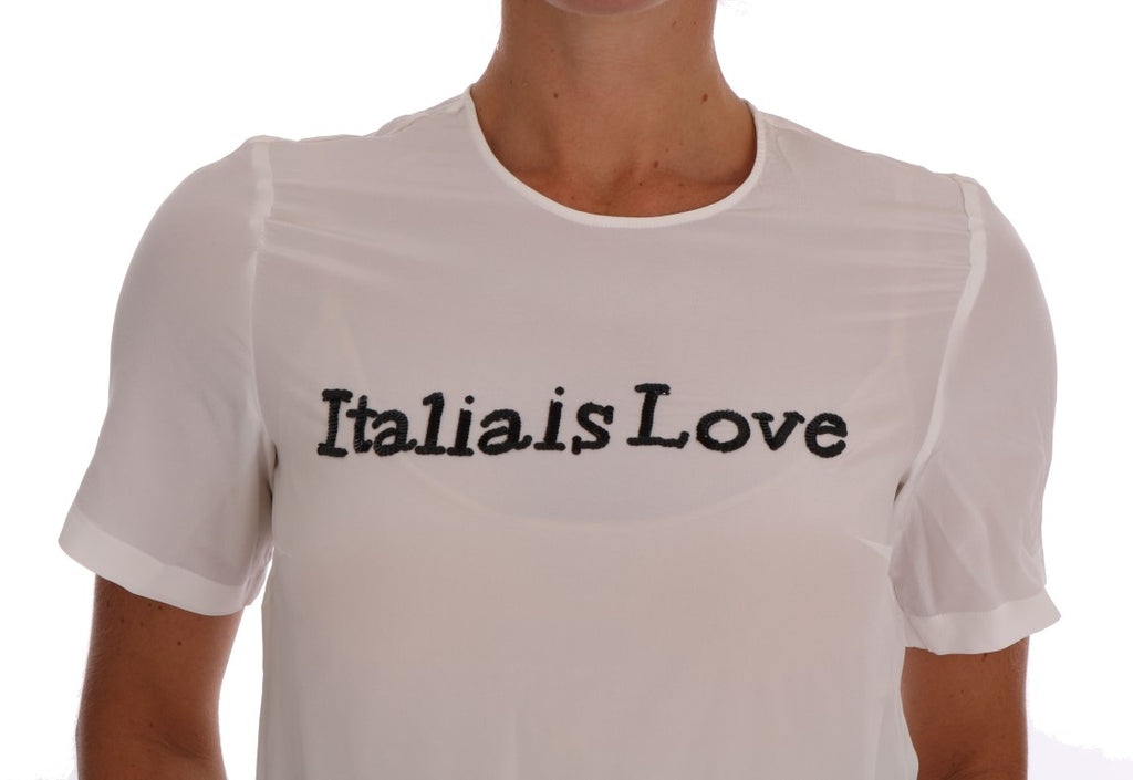 Dolce & Gabbana White Silk ITALIA IS LOVE Blouse T-shirt