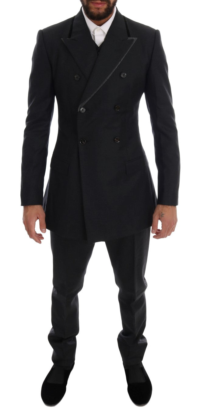 Dolce & Gabbana Gray Wool Double Breasted 3 Piece Suit
