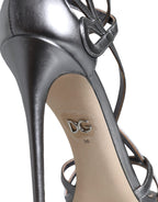 Dolce & Gabbana Silver Keira Leather Heels Sandals Shoes