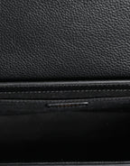 Versace Black Grainy Calf Leather Logo Crossbody Shoulder Bag