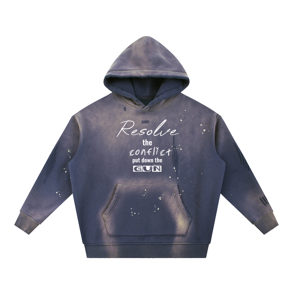 Vintage Washed Frayed Fleece Hoodie