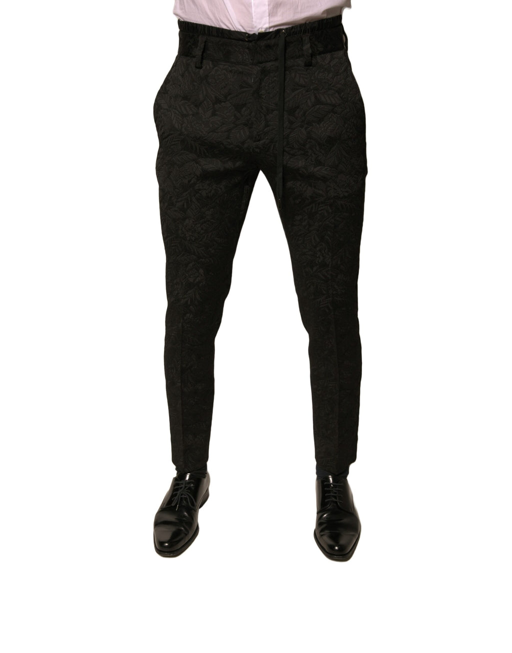Authentic Designer Authentic Designer Dolce & Gabbana Black Brocade Polyester Skinny Men Dress Pants