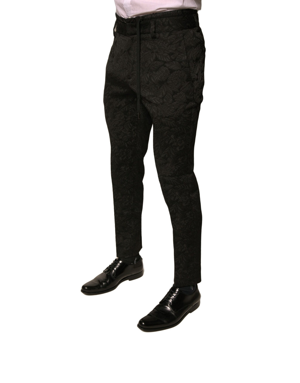 Authentic Designer Authentic Designer Dolce & Gabbana Black Brocade Polyester Skinny Men Dress Pants