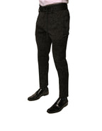 Authentic Designer Authentic Designer Dolce & Gabbana Black Brocade Polyester Skinny Men Dress Pants