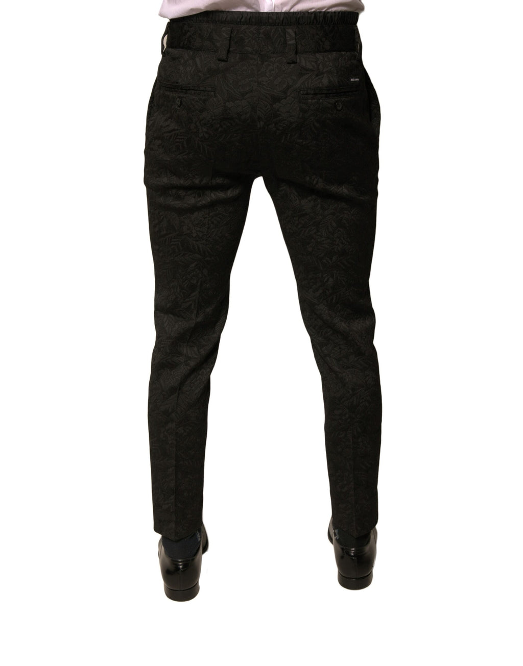 Authentic Designer Authentic Designer Dolce & Gabbana Black Brocade Polyester Skinny Men Dress Pants