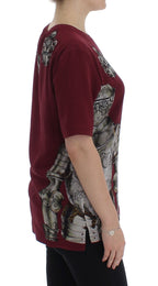 Dolce & Gabbana Red Knight Print Silk Blouse T-shirt