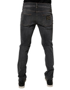 Dolce & Gabbana Dark Gray Washed Cotton Slim Fit Denim Jeans