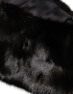Dolce & Gabbana Black Fur Shawl Neck Wrap Cover Collar Scarf