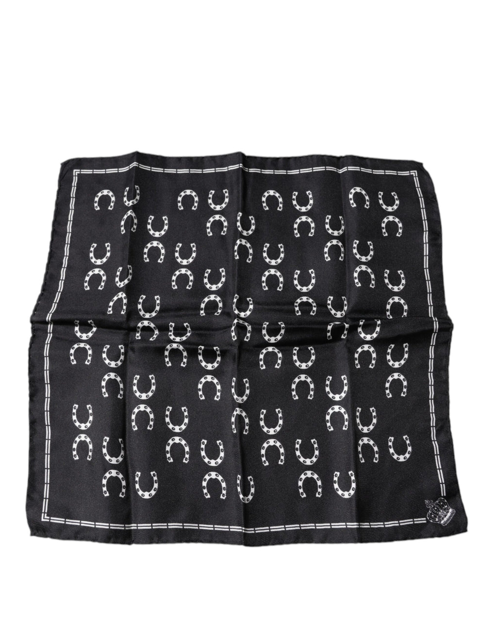 Dolce & Gabbana Black Horseshoe Silk Square Handkerchief Scarf