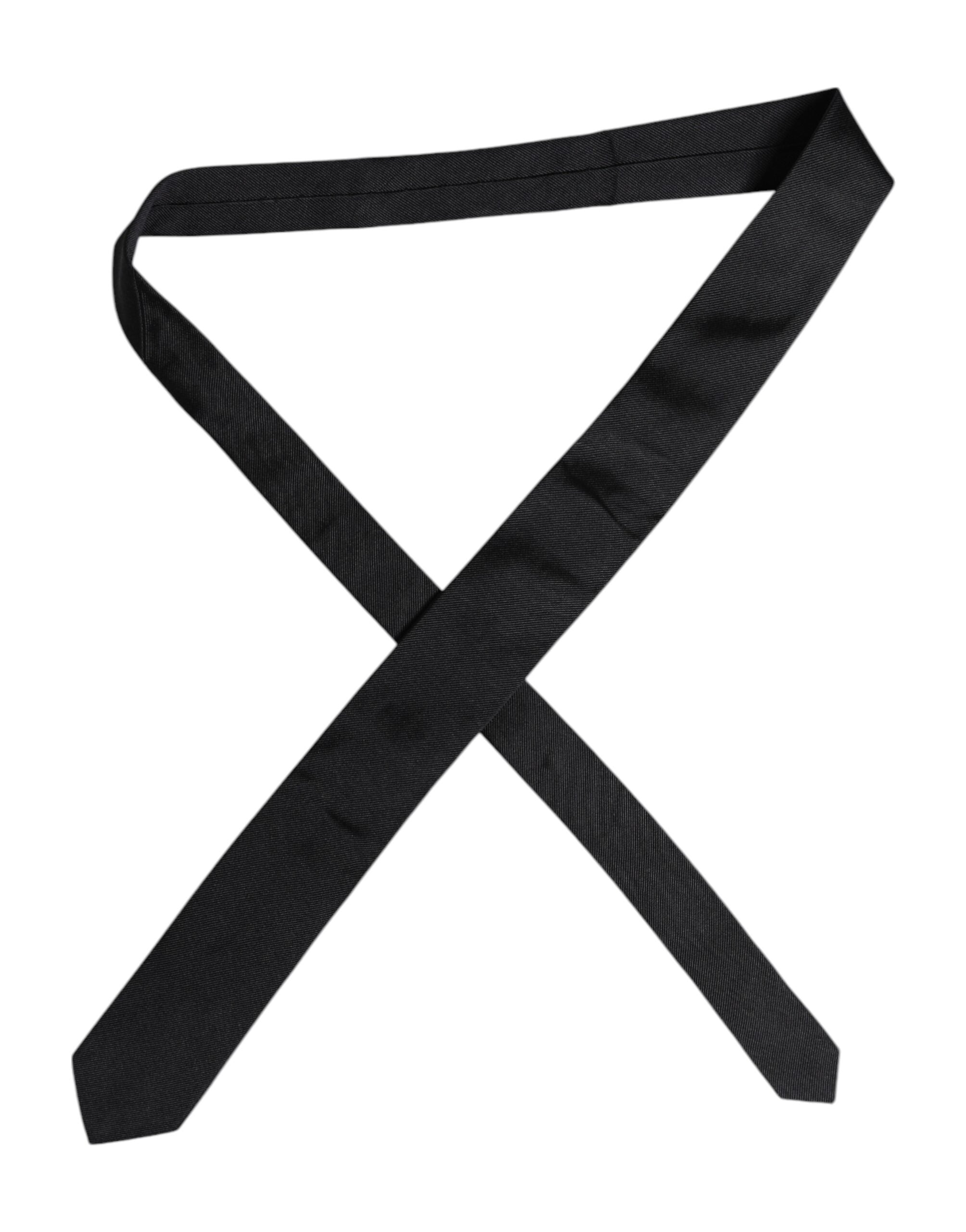 Dolce & Gabbana Black Solid Silk Adjustable Necktie Tie