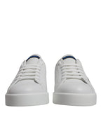 Dolce & Gabbana White Blue Leather Logo Low Top Sneakers Shoes