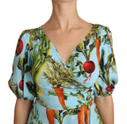 Dolce & Gabbana Multicolor Vegetable Print Silk Top Peplum Wrap Blouse