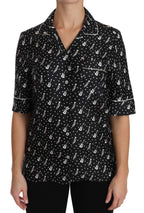 Dolce & Gabbana Black GuitarTrumpet Print Silk Shirt Top
